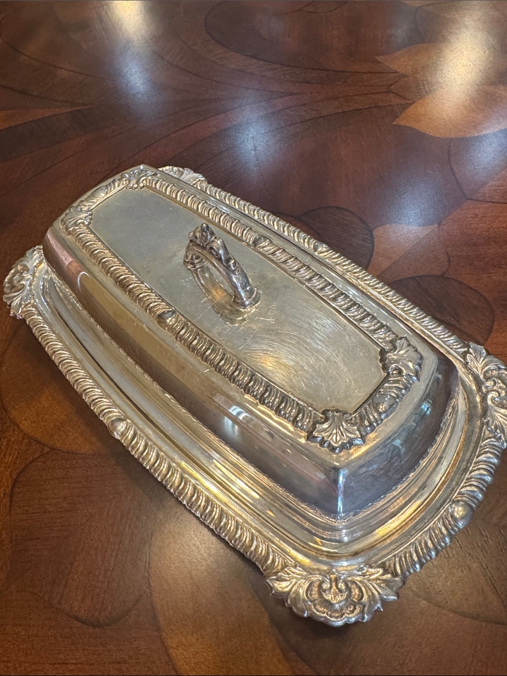 Ornate Silver Covered Butter Dish - Silver Finish